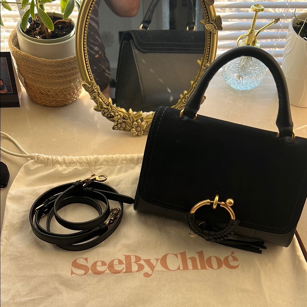 See By Chloe Black Satchel with Gold Accents